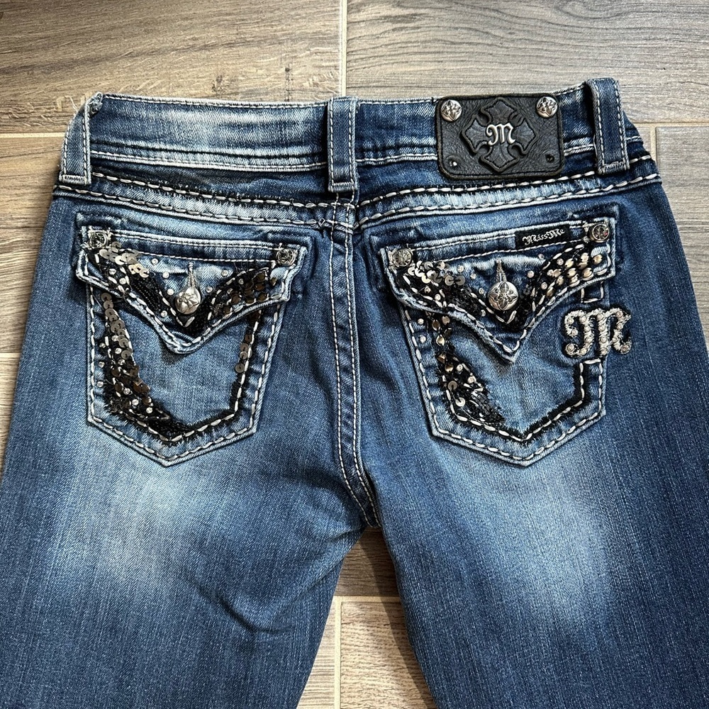Miss Me Dark Blue Boot Cut Jeans with Embellishments - Picture 11 of 16